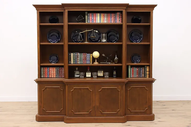 Traditional Vintage Walnut Office Bookcase or Breakfront Cabinet #42664