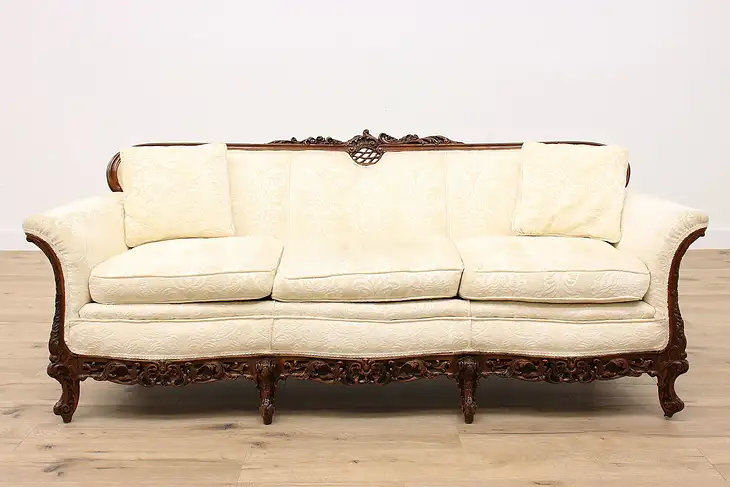 Antique Carved French Style Solid Walnut Sofa #42963