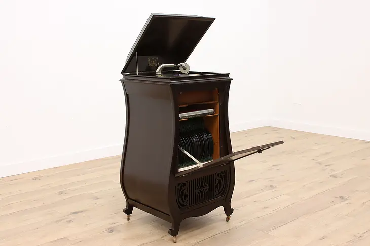 Puritan Antique Mahogany Wind Up Phonograph, Model #150, Records #42946
