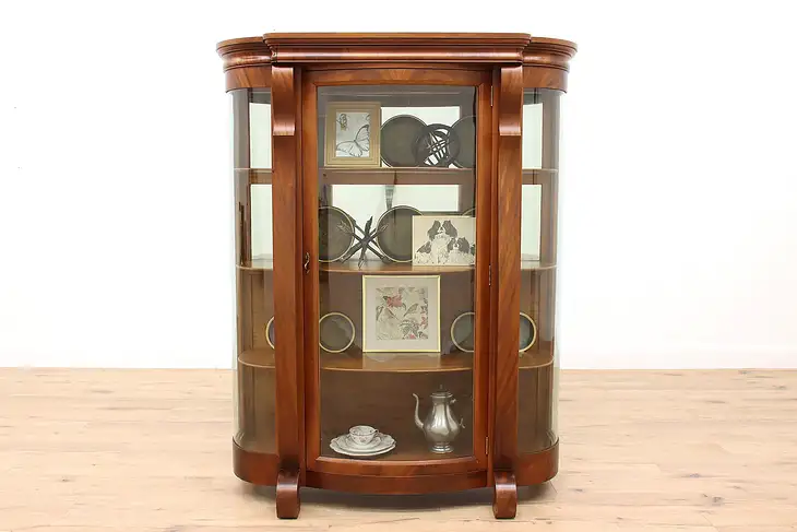 Empire Mahogany Antique Curved Glass China, Curio Display Cabinet #42876