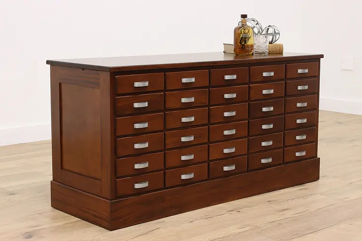 Mahogany Vintage 30 Drawer TV Console, Office File Collector Cabinet  #42289