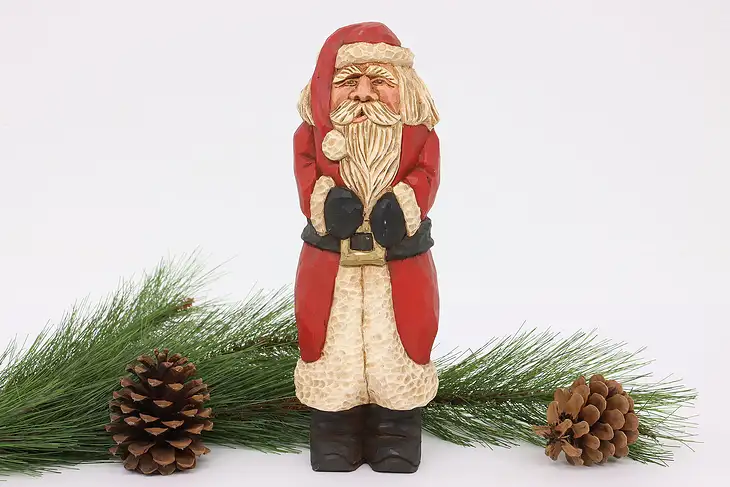 Hand Carved & Painted Vintage Swiss Folk Art 13" Santa Claus Sculpture #42947