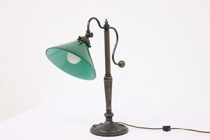 Victorian Design Student Vintage Desk Lamp, Green Glass Shade #42005