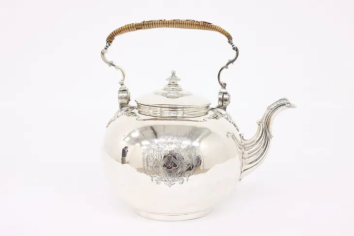George II Antique 1817 Armorial Sterling Silver Tea Kettle & Stand  #41898