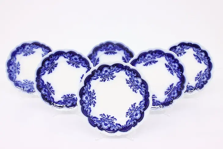 Set of 6 Victorian Antique Oregon Flow Blue China Plates, Johnson Bros #42976