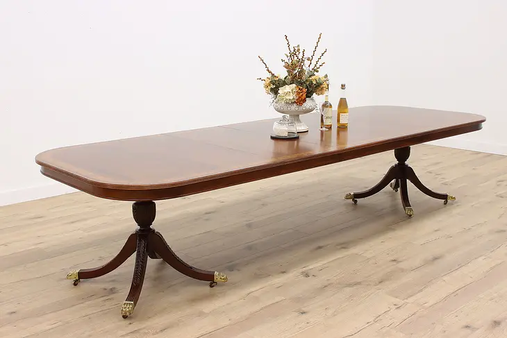Georgian Vintage 11.5' Banded Mahogany Dining Table, 3 Leaves, Council #38828