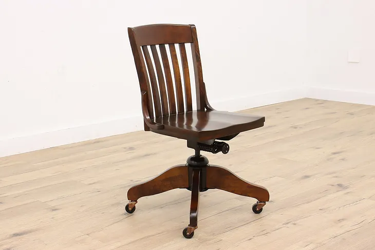 Swivel Adjustable Antique Birch  Office or Library Desk Chair  #41585