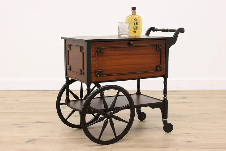 Traditional Antique Mahogany Rolling Bar or Tea Cart, Drop Sides #41813