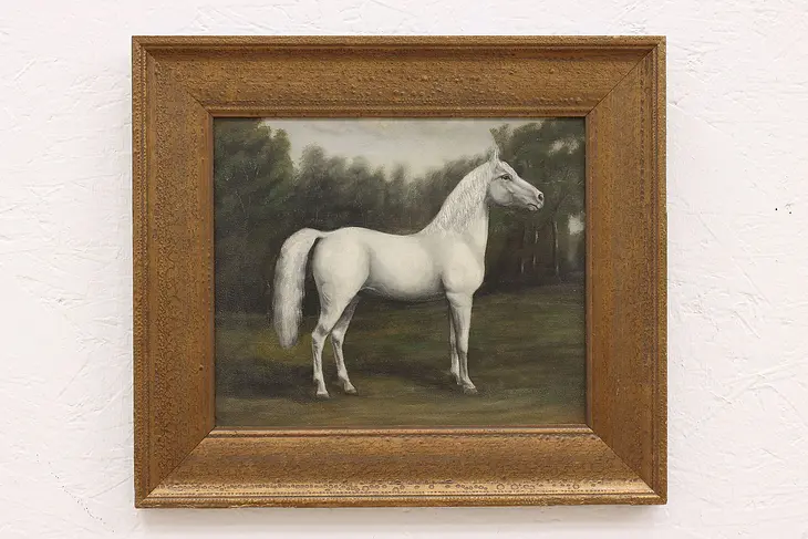 White Arabian Horse Vintage Original Oil Painting 18" #41499