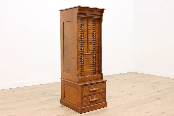 Victorian Antique Oak Office File or Collector Cabinet, Roll Top #42703