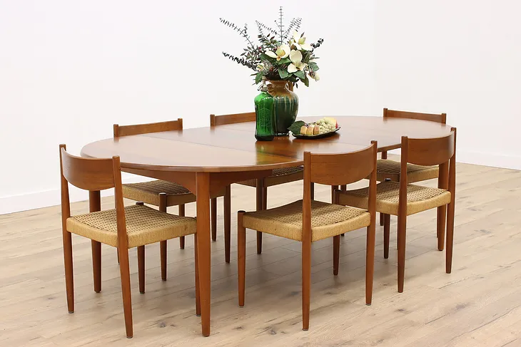 Midcentury Modern Vintage Danish Teak Dining Set, Table & 6 Chairs, AML #43114