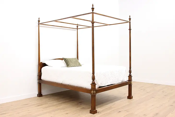 Georgian Design Vintage Carved Maple Four Poster Queen Size Bed #42890