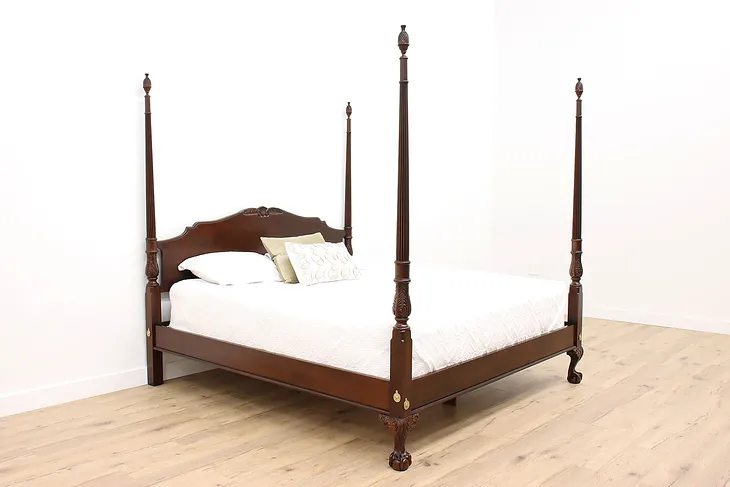 Georgian Style Vintage Mahogany Four Poster King Size Bed, Drexel #42818