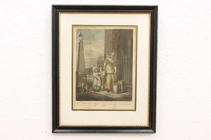 Cries of London Milk Below Maids Antique 1800s Etching Wheatley, 24" #42850