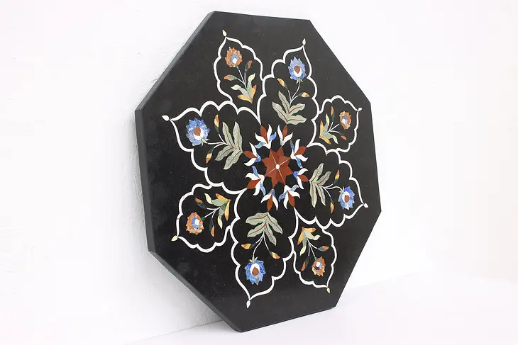 Pietra Dura Parchin Kari Vintage Octagon Granite Marquetry Table Top #42898