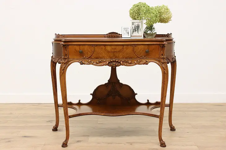 French Design Antique Walnut Burl Server, Sideboard or Hall Console #37285