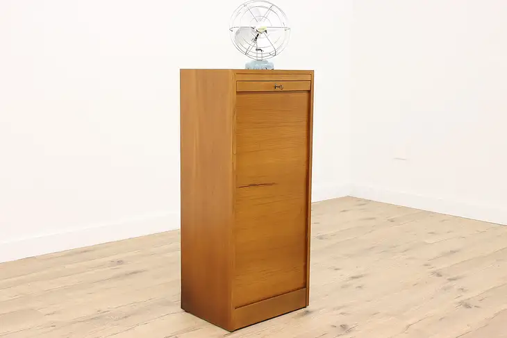 Midcentury Modern Vintage Danish Teak Music or File Cabinet, Roll Top #43195