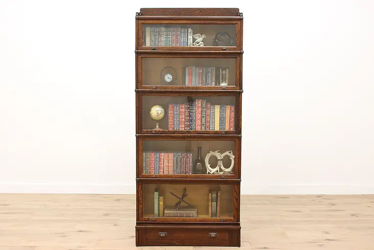 Victorian Antique Oak 5 Stack Office or Library Bookcase, Wernicke #42488