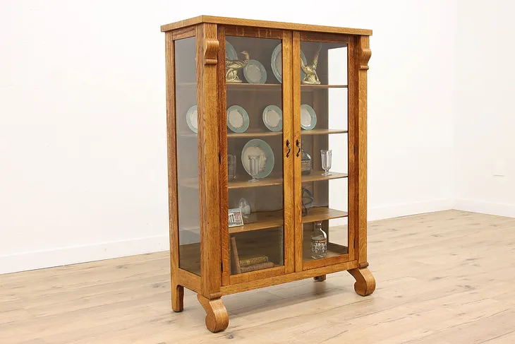 Empire Antique Oak Office China or Curio Display Cabinet #43176