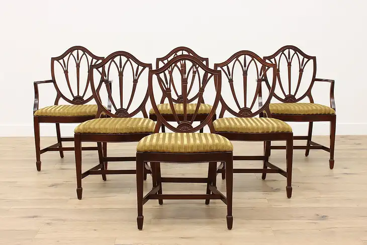 Set of 6 Georgian Design Vintage Shield Back Dining Chairs New Upholstery #43149