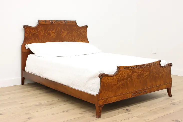 French Design Vintage Carved Flame Grain Mahogany Full Size Bed Romweber #43202