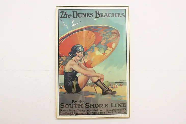 Dunes Beaches Chicago Railroad Vintage Advertising Print 28.5"  #42796