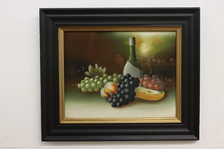 Still Life of Wine & Grapes Antique Original Pastel Painting, LeMond 25" #42923