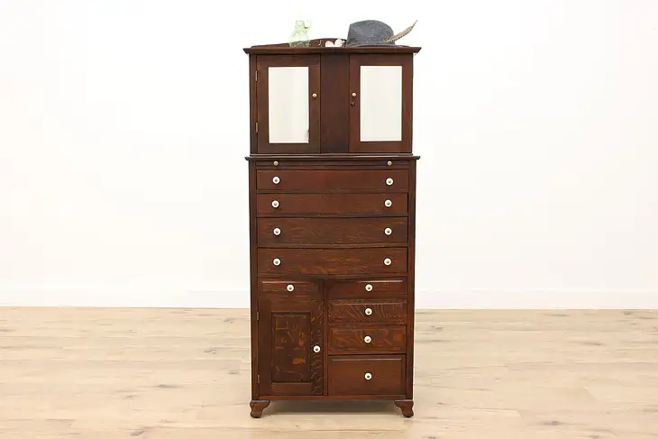 Dentist Craftsman Antique Oak Dental, Jewelry Collector Cabinet #41960