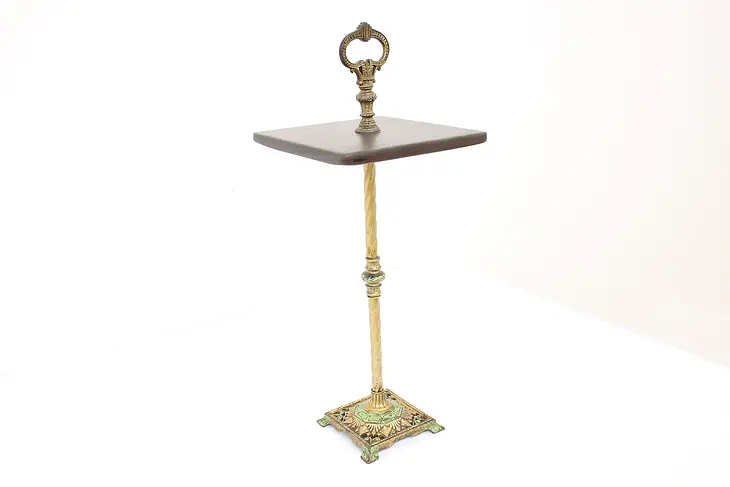 Art Deco Antique Iron & Slate Chairside Table or Smoking Stand #43131