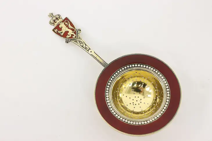 Norwegian Antique Sterling Silver & Enamel Tea Strainer, Andersen #42484