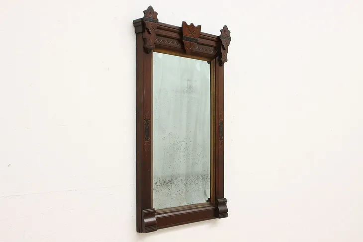 Victorian Eastlake Antique Carved Walnut Wall or Hall Mirror #43141