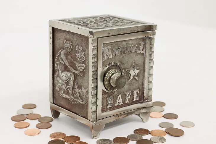 Victorian Cast Iron Antique Combination Safe Coin Bank, National #42345
