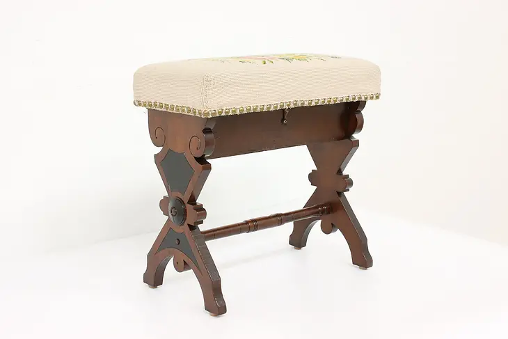 Victorian Eastlake Antique Carved Walnut Slipper Bench Footstool #43130