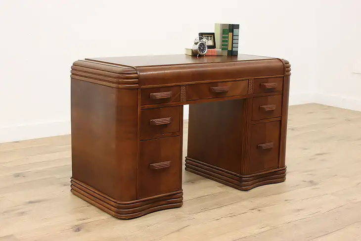 Art Deco Waterfall Vintage Walnut Desk, Dressing Table or Vanity #43203