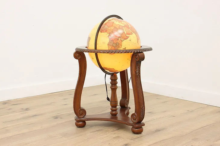 Cram Vintage Lighted 16" Globe of the World with Floor Stand, Butler #43271