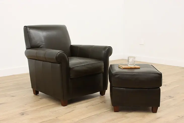 Traditional Vintage Leather Chair & Ottoman, Bauhaus USA #43284