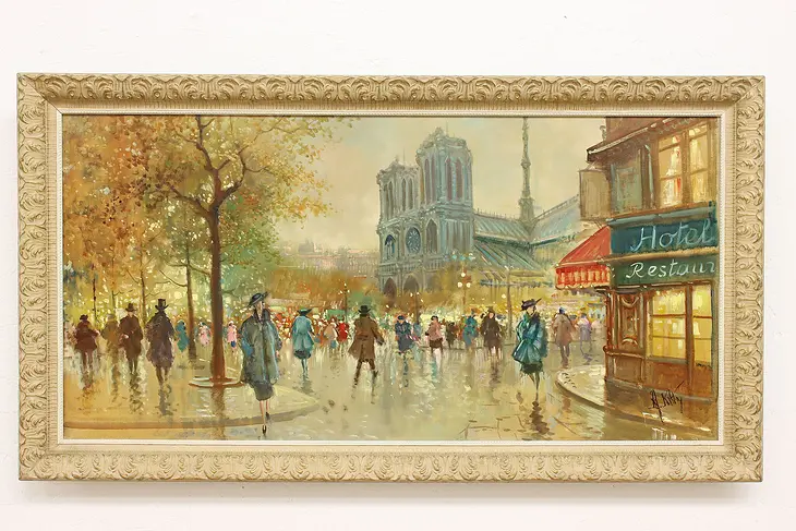 Notre Dame in Paris Vintage Original Oil Painting, Kilty 53" #42573