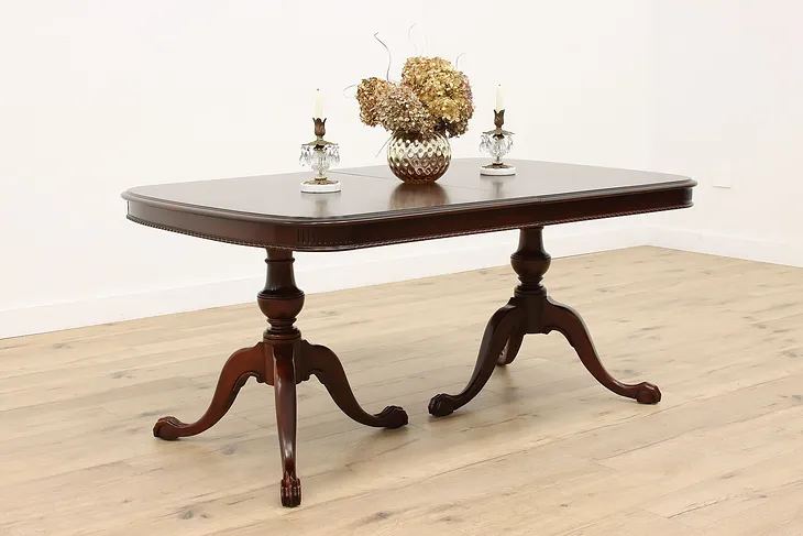 Georgian Design Vintage Mahogany Dining Table, Extends 99" Paw Feet #43148