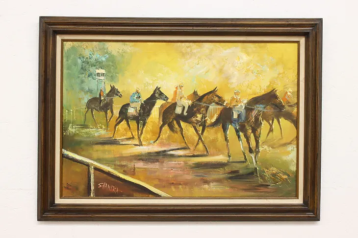 Thoroughbreds at The Races Vintage Original Oil Painting, Shanika 43" #42755