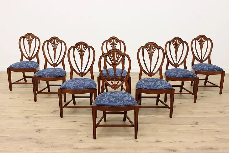 Set of 8 Georgian Shield Back Vintage Dining Chairs, New Upholstery #37957