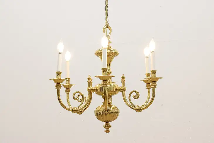 Georgian Traditional Brass 6 Arm Vintage Brass Chandelier #43292