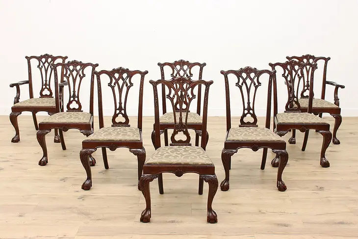 Set of 8 Georgian Vintage Mahogany Dining Chairs,  Carved Ball & Claw #36725