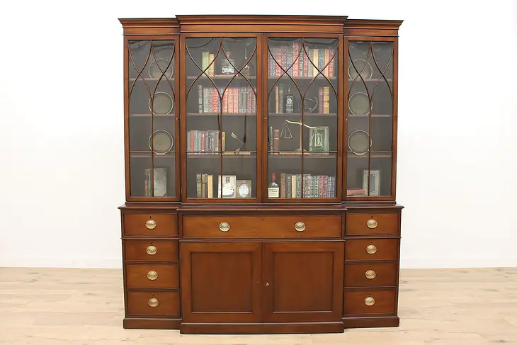 Georgian Vintage Breakfront China Cabinet or Bookcase & Desk, Kittinger #36254