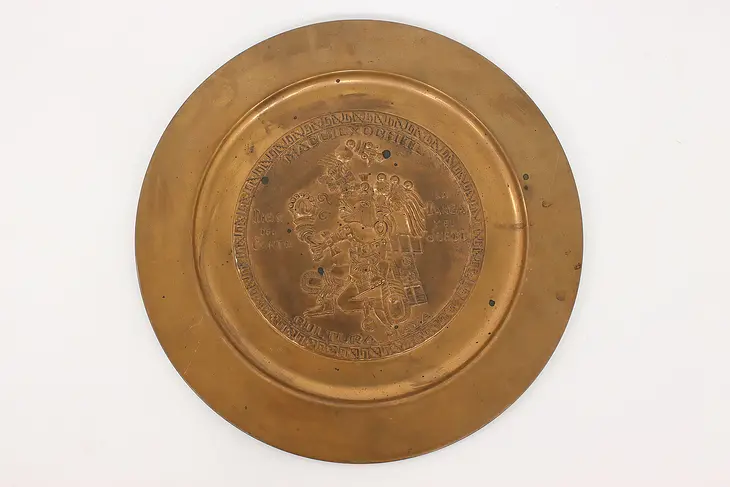 Copper Vintage Platter or Wall Plaque, Aztec God Motif #43354