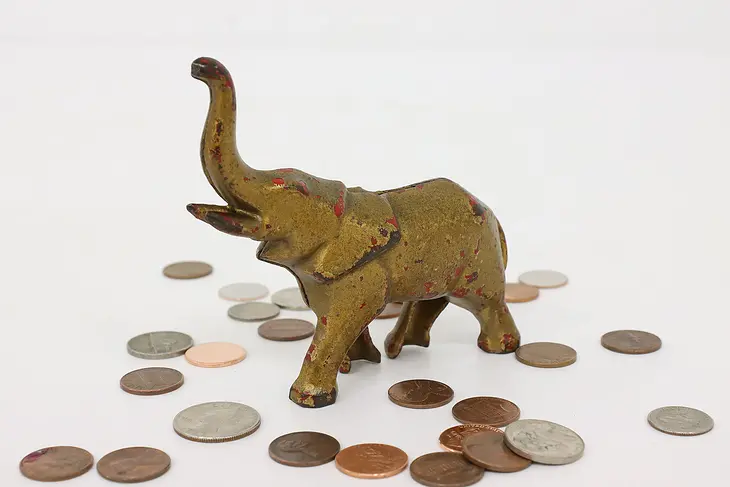 Farmhouse Antique Cast Iron Elephant Coin Bank #42856