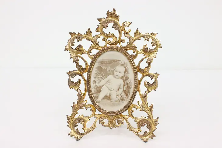 Victorian Antique Ornate Tabletop Easel Oval Picture Frame #43320