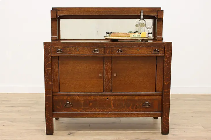 Arts & Crafts Mission Oak Antique Craftsman Sideboard, Server or Buffet #43304