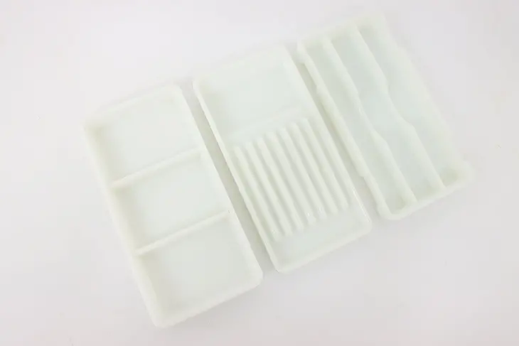 Set of 3 Dentist Antique Milk Glass Dental Trays, Two Rivers WI #43461