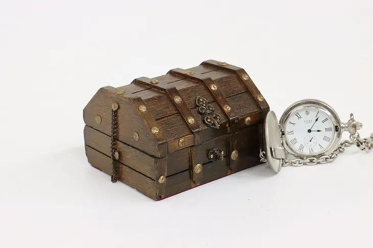 Miniature Vintage Oak Pirate Treasure Chest Jewelry Box #43143