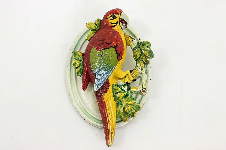 Victorian Salvage Antique Cast Iron Painted Parrot Door Knocker #42428